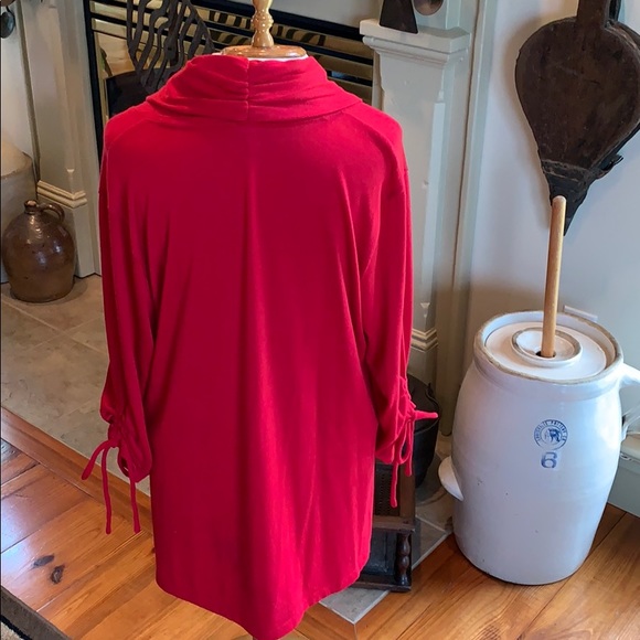 🌻JM Collection w/Ruched Sleeve Petite Large Red - Picture 4 of 5